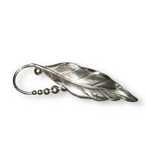 Carl Art Sterling Silver Matte Bay Leaf Brooch Marked "Sterling -C.A" 2.5”x 7/8”